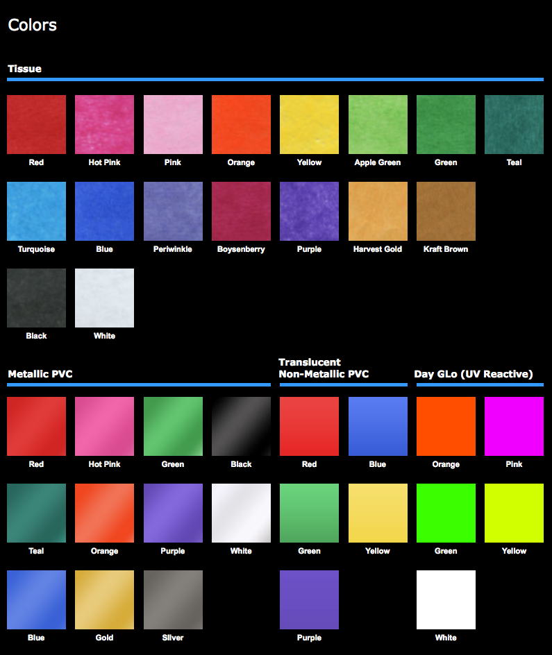 color chart for confetti and streamer